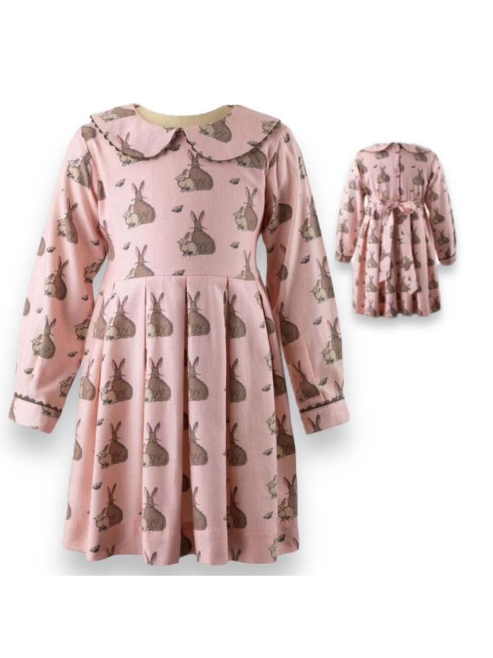 Rachel Riley Girls Spring Pink Bunny Long Sleeve Collared Flannel Dress 6